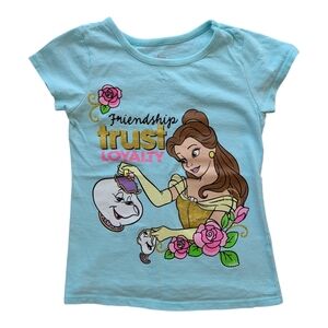 Disney Girls' Blue Belle Graphic Tee Cotton Size S (5-6)